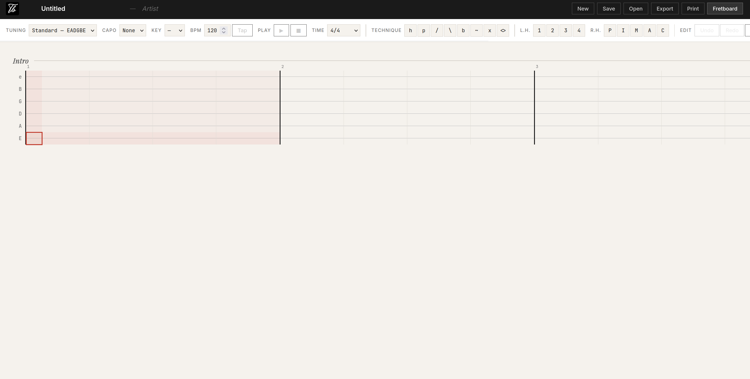 Empty Tabify editor with toolbar