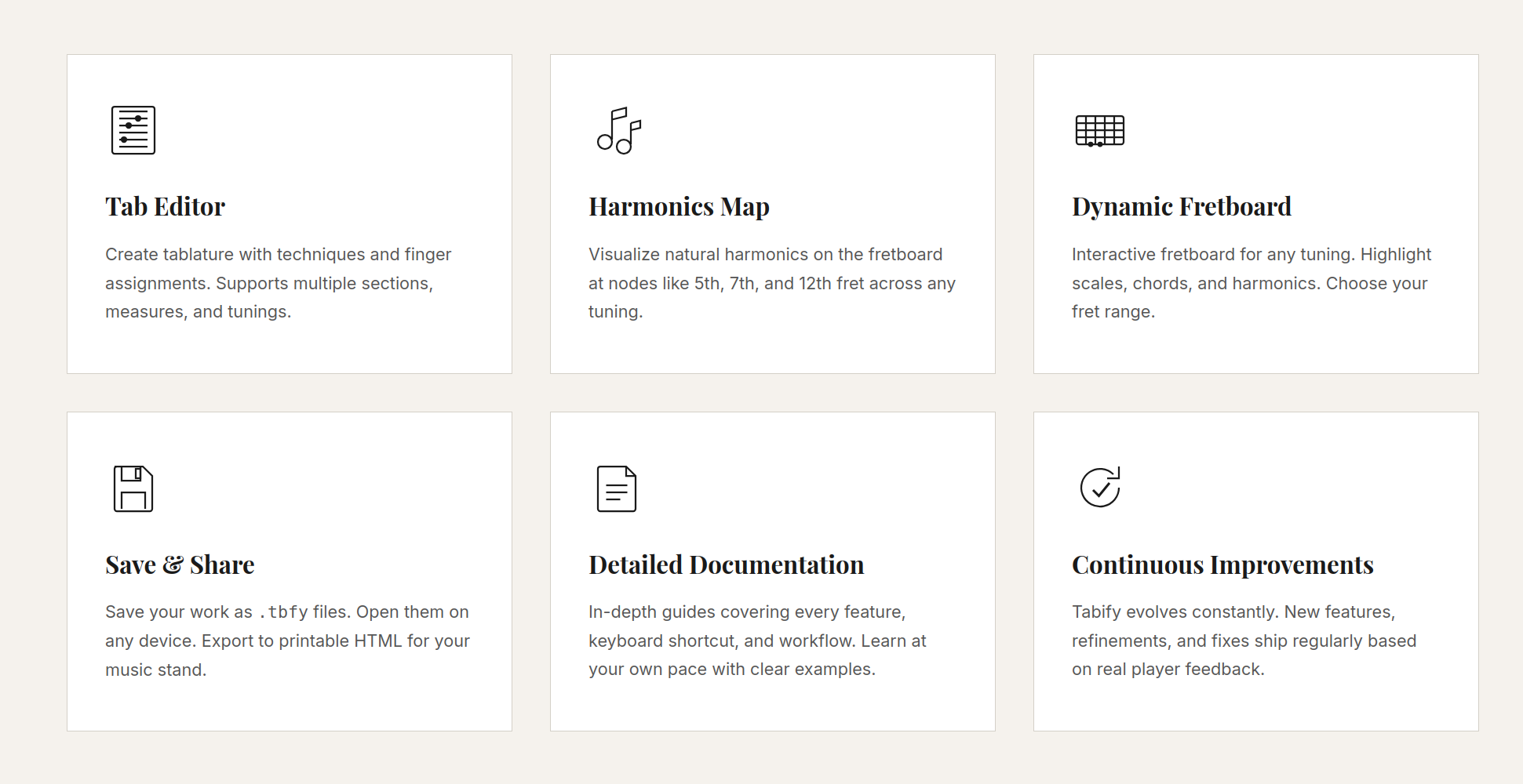 Tabify landing page feature cards
